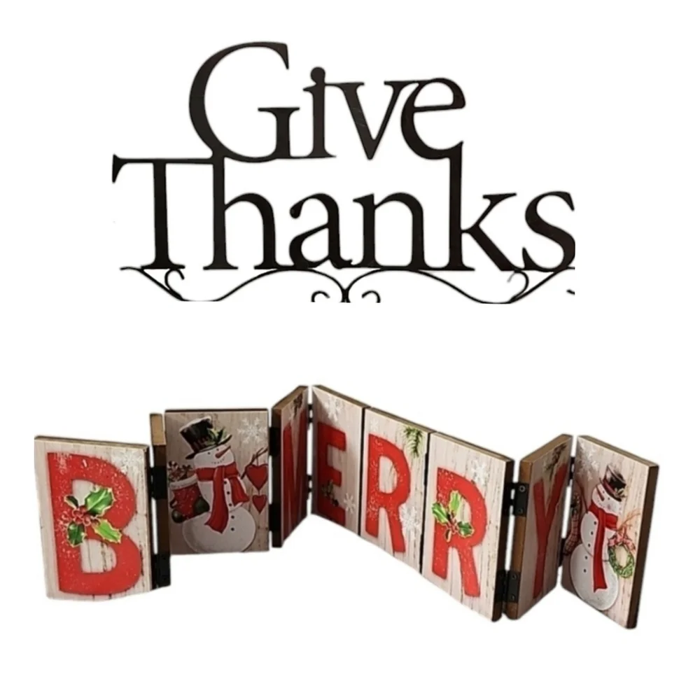 2pc Pier 1 Holiday Sign Decor Set